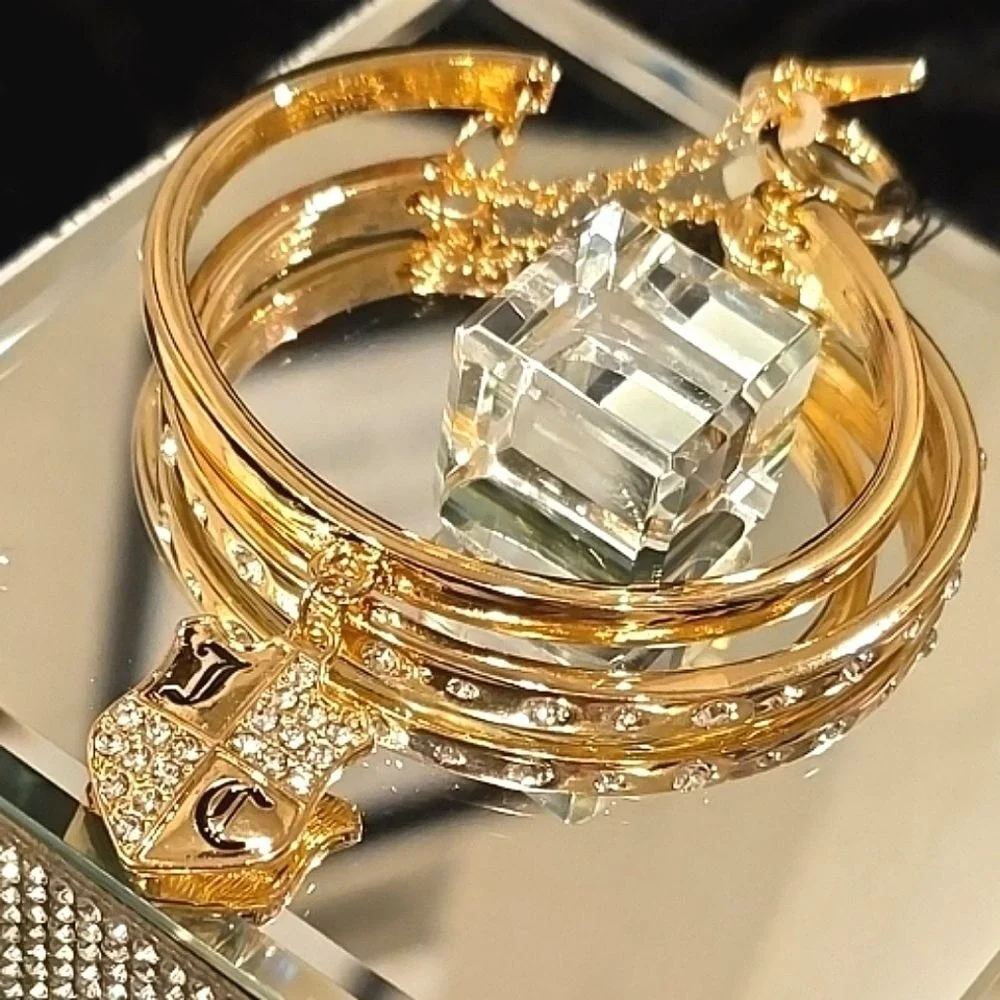 Juicy Couture JC‎ Logo Crystal Pave Glass Double Cuff Bracelet